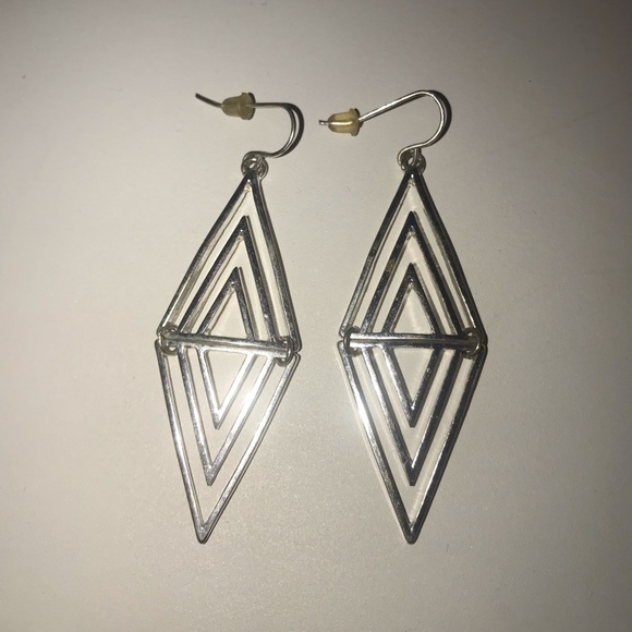 Silver Triangular Earrings - Picture 2 of 3